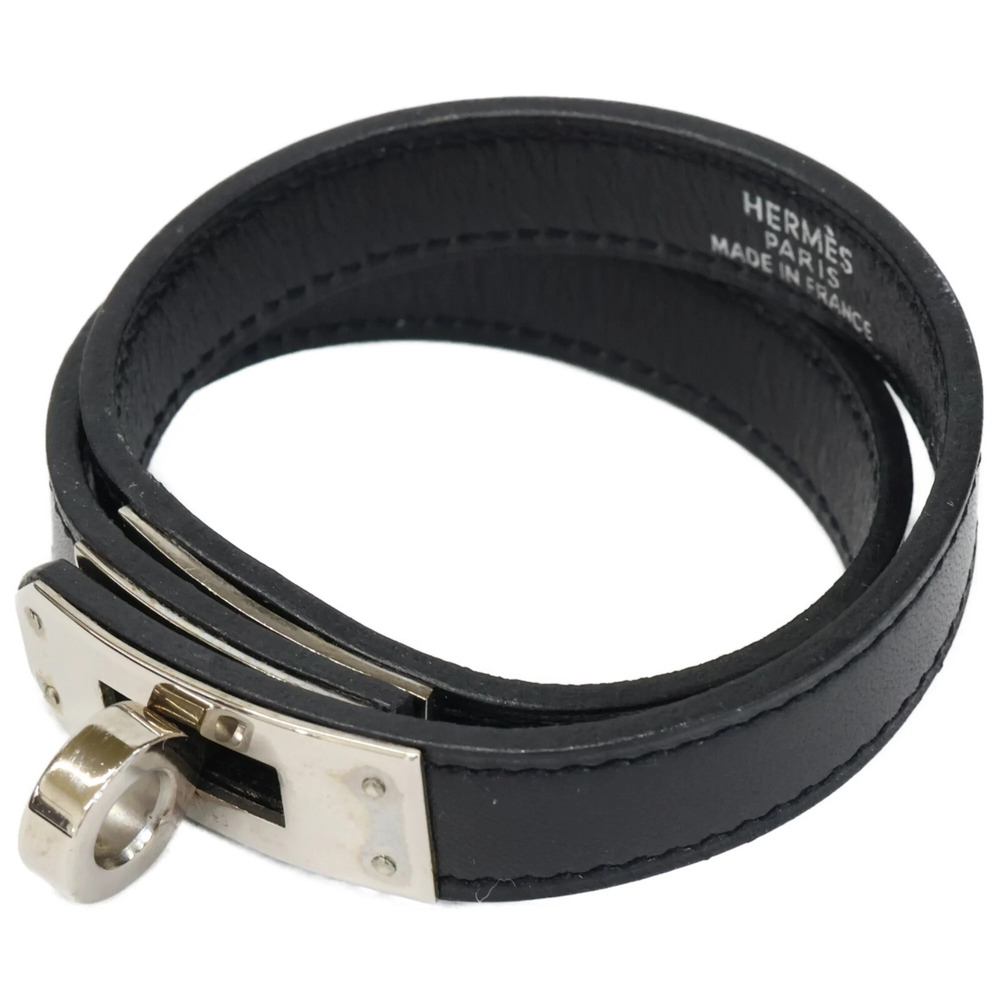 HERMES Silver Leather Charm Bracelet
